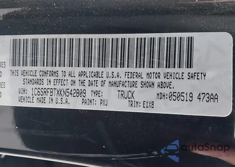 2019 Ram 1500 Big Horn/Lone Star 4X4 6'4 Box z USA, uszkodzony, nr VIN 1C6SRFBTXKN542809